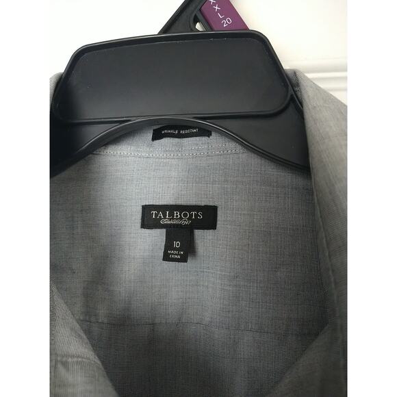 Talbots Woman 10 Shirt fitted Grey V Neck Collared Button Prof Core Long Sleeve - Picture 8 of 8